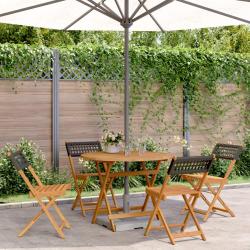 Ensemble &agrave; manger de jardin 5 pcs r&eacute;sine tress&eacute;e et bois massif