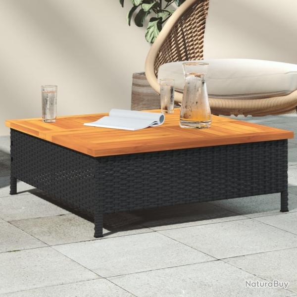 Table de jardin noir 70x70x25 cm r�sine tress�e et bois acacia