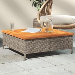 Table de jardin gris 70x70x25 cm r&eacute;sine tress&eacute;e et bois acacia