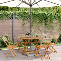Ensemble &agrave; manger de jardin 5 pcs r&eacute;sine tress&eacute;e et bois massif
