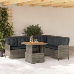 Salon de jardin 2 pcs avec coussins Gris R&eacute;sine tress&eacute;e