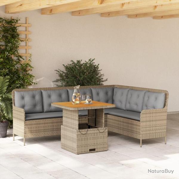 Salon de jardin avec coussins 2 pcs beige r�sine tress�e