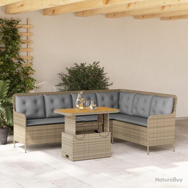 Salon de jardin avec coussins 2 pcs beige r�sine tress�e
