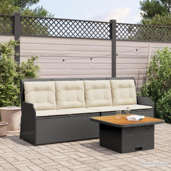 Salon de jardin 3 pcs avec coussins Noir R�sine tress�e