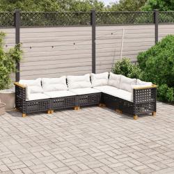 Salon de jardin 6 pcs avec coussins noir r&eacute;sine tress&eacute;e