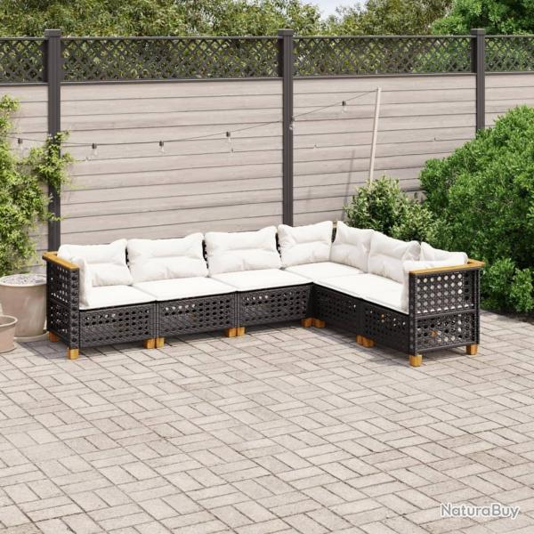 Salon de jardin 6 pcs avec coussins noir r�sine tress�e