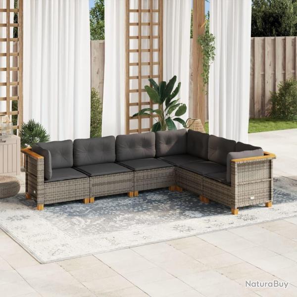 Salon de jardin 6 pcs avec coussins gris r�sine tress�e