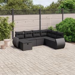Salon de jardin 7 pcs avec coussins noir r&eacute;sine tress&eacute;e