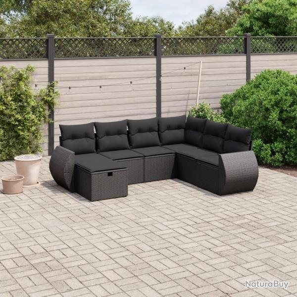 Salon de jardin 7 pcs avec coussins noir r�sine tress�e