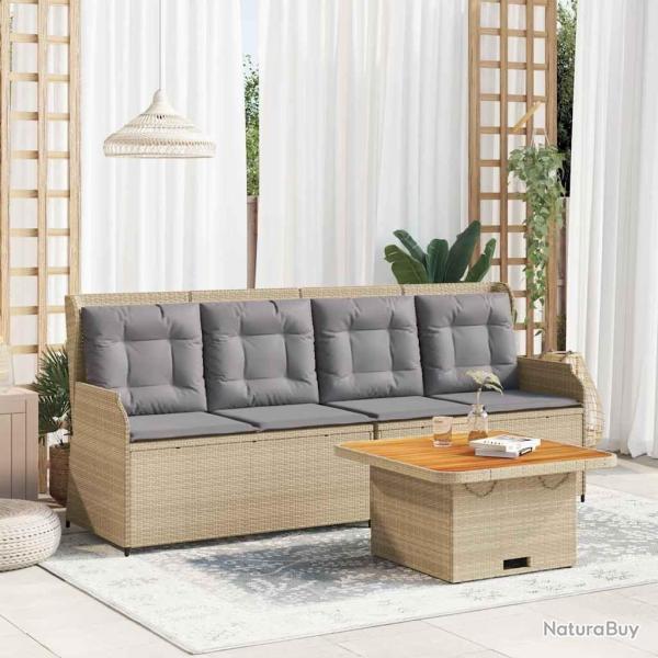 Salon de jardin avec coussins 3 pcs beige r�sine tress�e