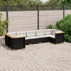Salon de jardin 7 pcs avec coussins noir r&eacute;sine tress&eacute;e