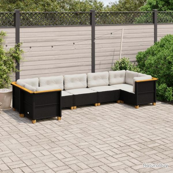 Salon de jardin 7 pcs avec coussins noir r�sine tress�e