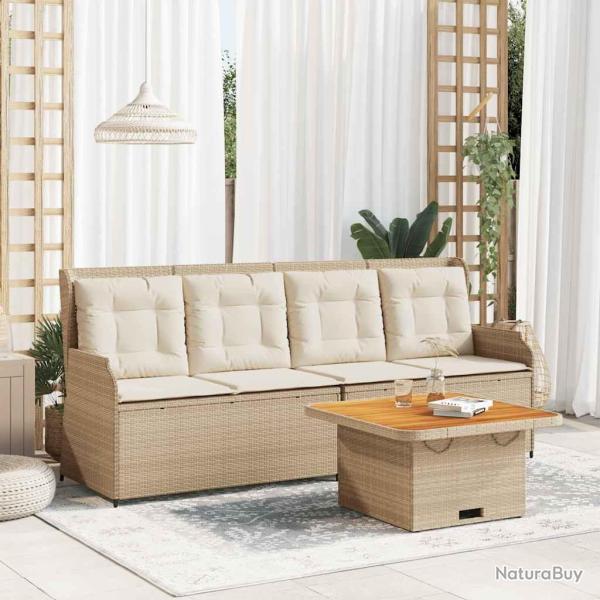 Salon de jardin avec coussins 3 pcs beige r�sine tress�e