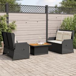 Salon de jardin 3 pcs avec coussins Noir R&eacute;sine tress&eacute;e