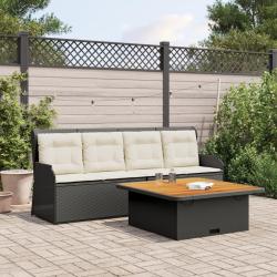 Salon de jardin 3 pcs avec coussins noir r&eacute;sine tress&eacute;e