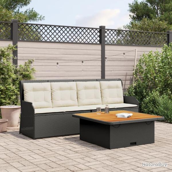 Salon de jardin 3 pcs avec coussins noir r�sine tress�e
