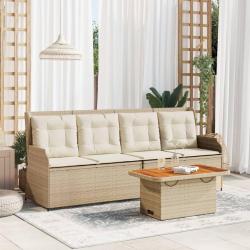 Salon de jardin avec coussins 3 pcs beige r&eacute;sine tress&eacute;e