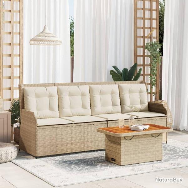 Salon de jardin avec coussins 3 pcs beige r�sine tress�e
