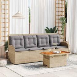 Salon de jardin avec coussins 3 pcs beige r&eacute;sine tress&eacute;e