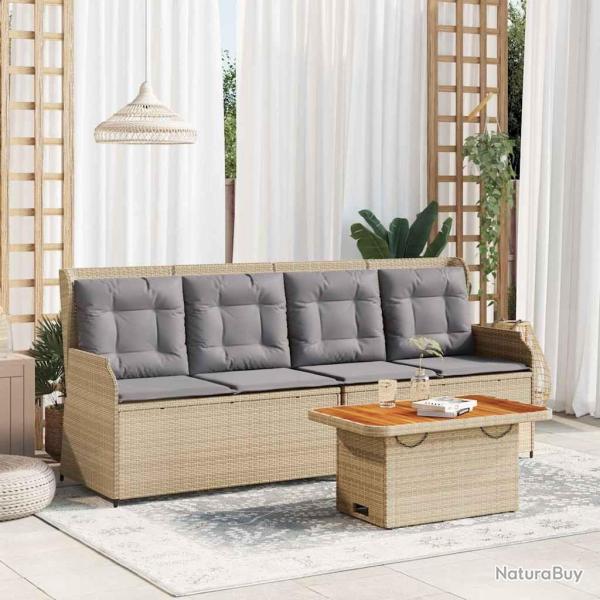 Salon de jardin avec coussins 3 pcs beige r�sine tress�e
