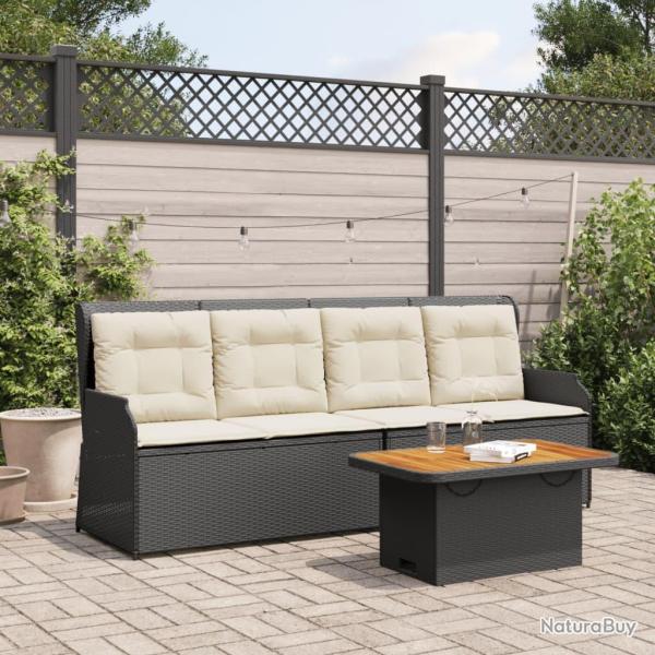 Salon de jardin 3 pcs avec coussins Noir R�sine tress�e