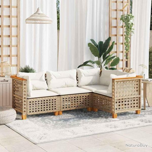 Salon de jardin avec coussins 4 pcs beige r�sine tress�e
