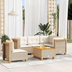 Salon de jardin avec coussins 6 pcs beige r&eacute;sine tress&eacute;e