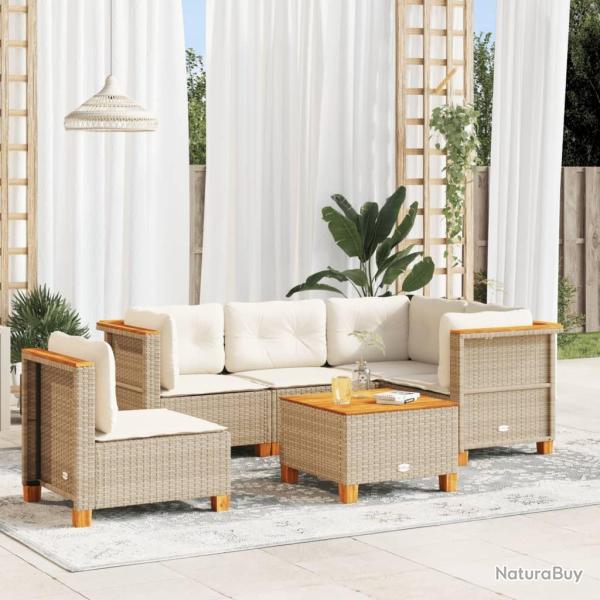 Salon de jardin avec coussins 6 pcs beige r�sine tress�e