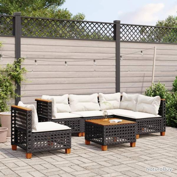 Salon de jardin 6 pcs avec coussins noir r�sine tress�e