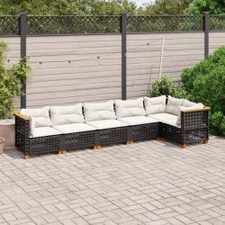 Salon de jardin 6 pcs avec coussins noir r&eacute;sine tress&eacute;e