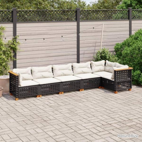 Salon de jardin 6 pcs avec coussins noir r�sine tress�e