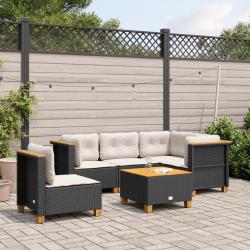 Salon de jardin 6 pcs avec coussins noir r&eacute;sine tress&eacute;e