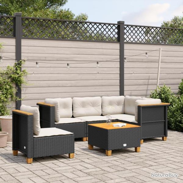 Salon de jardin 6 pcs avec coussins noir r�sine tress�e