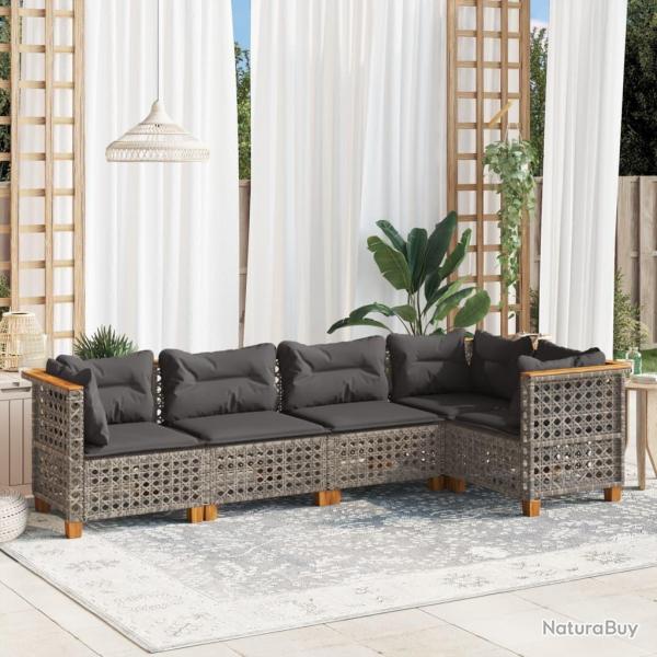 Salon de jardin 5 pcs avec coussins gris r�sine tress�e