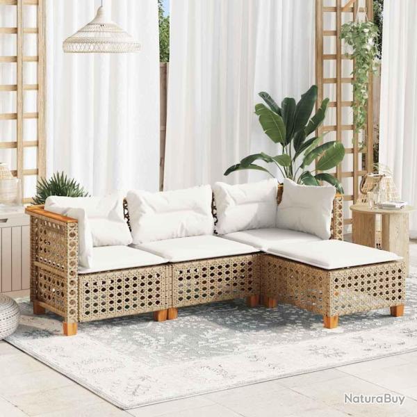 Salon de jardin avec coussins 4 pcs beige r�sine tress�e