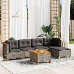 Salon de jardin 6 pcs avec coussins gris r&eacute;sine tress&eacute;e