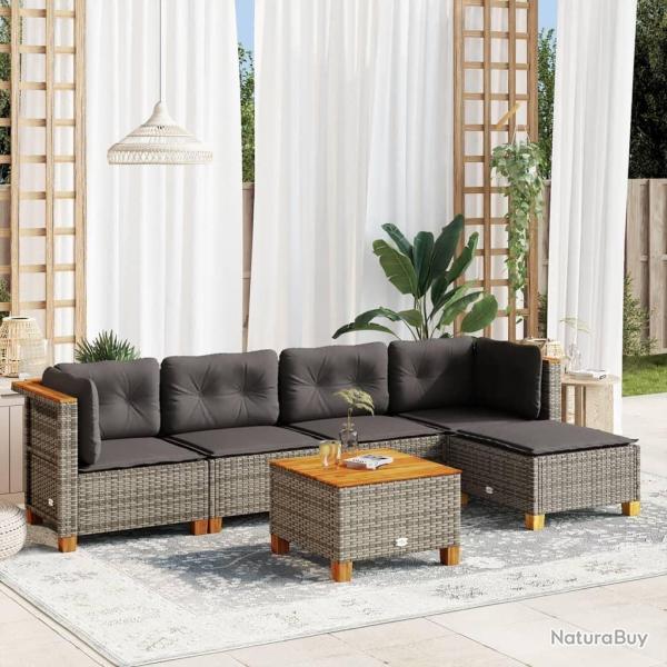 Salon de jardin 6 pcs avec coussins gris r�sine tress�e