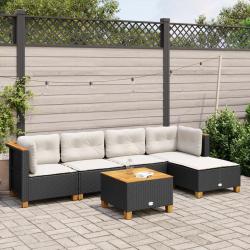 Salon de jardin 6 pcs avec coussins noir r&eacute;sine tress&eacute;e