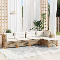 Salon de jardin avec coussins 5 pcs beige r&eacute;sine tress&eacute;e