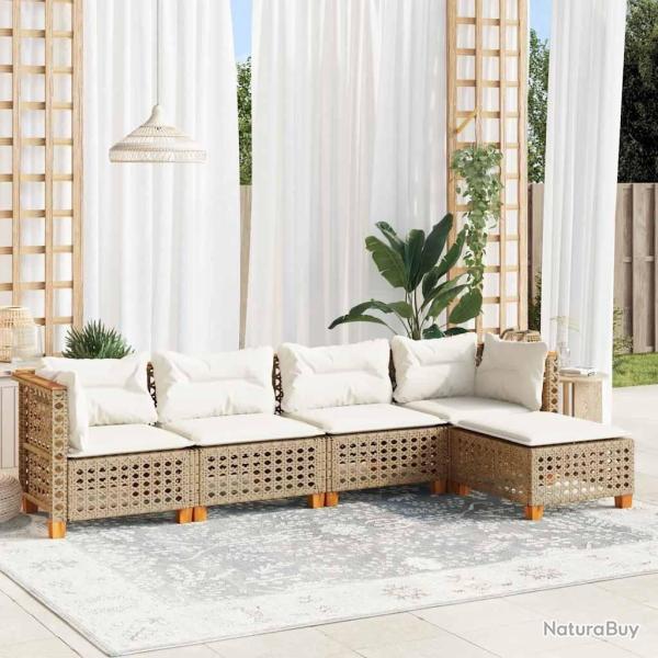 Salon de jardin avec coussins 5 pcs beige r�sine tress�e