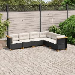 Salon de jardin 6 pcs avec coussins noir r&eacute;sine tress&eacute;e