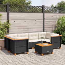 Salon de jardin 7 pcs avec coussins noir r&eacute;sine tress&eacute;e