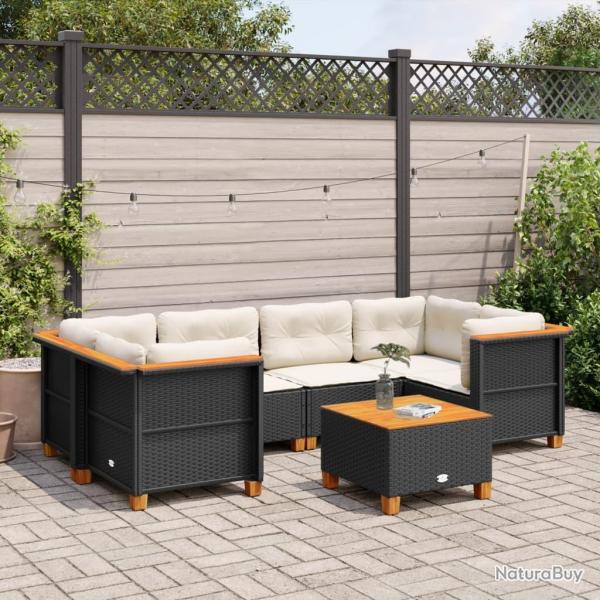 Salon de jardin 7 pcs avec coussins noir r�sine tress�e