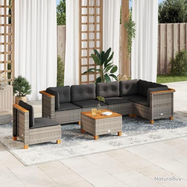 Salon de jardin avec coussins 7 pcs gris r�sine tress�e