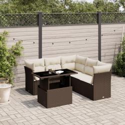 Salon de jardin avec coussins 6 pcs marron r&eacute;sine tress&eacute;e
