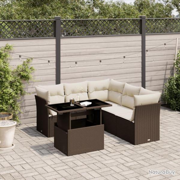 Salon de jardin avec coussins 6 pcs marron r�sine tress�e