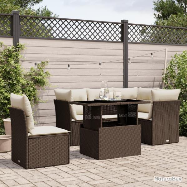Salon de jardin avec coussins 6 pcs marron r�sine tress�e
