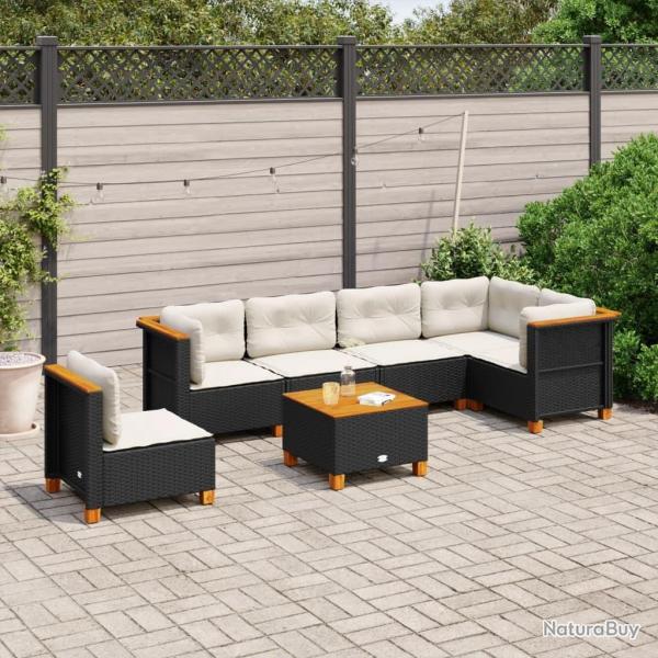 Salon de jardin 7 pcs avec coussins noir r�sine tress�e