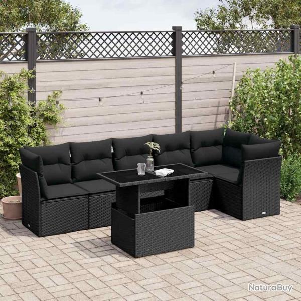Salon de jardin 7 pcs avec coussins noir r�sine tress�e