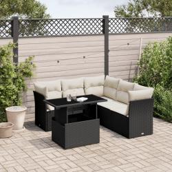 Salon de jardin 6 pcs avec coussins noir r&eacute;sine tress&eacute;e